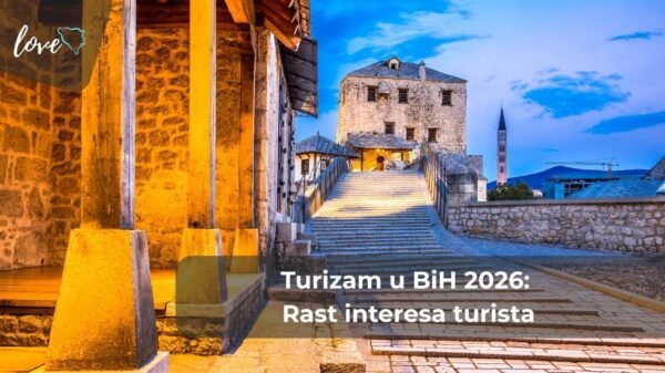 Slika Mostara u sumrak