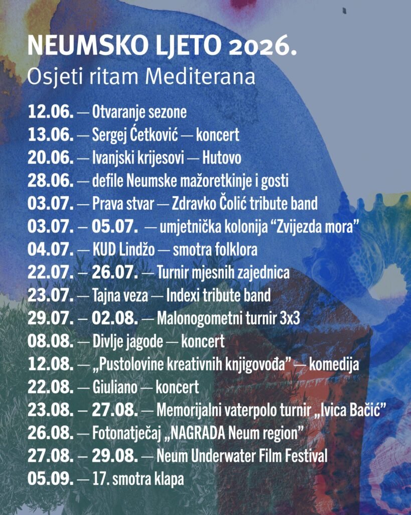 Raspored dešavanja Neumsko Ljeto 2026